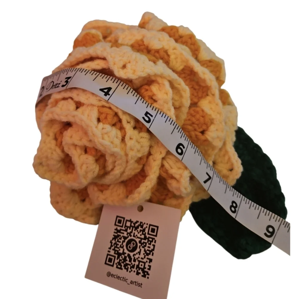 Hand Crafted Yellow Rose Granny Square Alpaca Yarn Decor